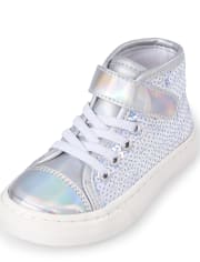 Toddler Girls Holographic Sequin Hi Top Sneakers
