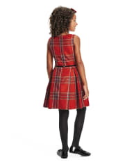 Vestido plisado a juego con cuadros con purpurina para niñas