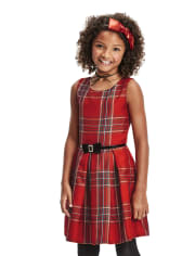 Vestido plisado a juego con cuadros con purpurina para niñas