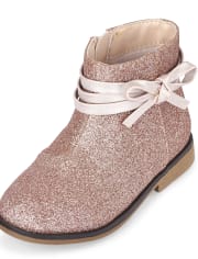 Botines con lazo y purpurina para niñas pequeñas