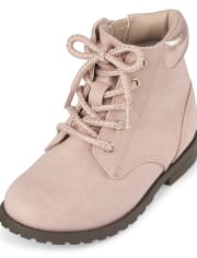 girls pink lace up boots