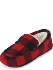 Kids Buffalo Plaid Faux Fur Slippers
