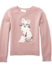 Girls Faux Fur Embellished Fox Sweater
