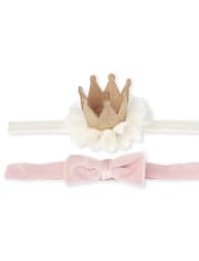Baby Girls Glitter Flower Crown Headwrap 2-Pack