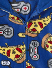 Boys Pizza Video Game Fleece One Piece Pajamas