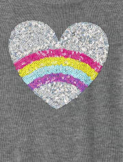Girls Sequin Rainbow Heart Sweater