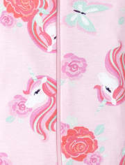 Baby And Toddler Girls Magical Unicorn Matching Snug Fit Cotton One Piece Pajamas