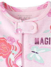 Baby And Toddler Girls Magical Unicorn Matching Snug Fit Cotton One Piece Pajamas