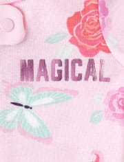 Baby And Toddler Girls Magical Unicorn Matching Snug Fit Cotton One Piece Pajamas