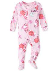 Baby And Toddler Girls Magical Unicorn Matching Snug Fit Cotton One Piece Pajamas