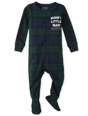 Pijamas de una pieza de algodón ajustados a cuadros de hombrecito de mamá para bebés y niños pequeños