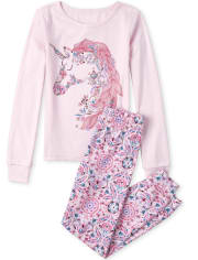 Girls Floral Unicorn Snug Fit Cotton Pajamas