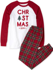 Pijama de algodón a cuadros de Navidad familiar a juego para adultos unisex