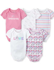 Baby Girls Unicorn Graphic Bodysuit 5-Pack