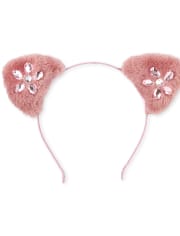 Girls Faux Fur Jeweled Cat Ears Headband