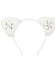 Girls Christmas Faux Fur Jeweled Cat Ears Headband