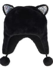 Girls Rainbow Flip Sequin Cat Faux Fur Hat