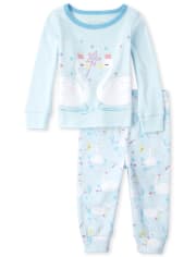 Pijamas de algodón ajustados con diseño de cisne para bebés y niñas pequeñas