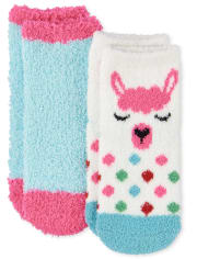 Toddler Girls Llama Cozy Socks 2-Pack