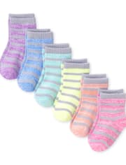 Calcetines midi súper suaves a rayas para niñas pequeñas, paquete de 6