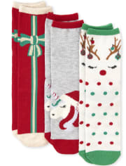 Girls Glitter Christmas Crew Socks 3-Pack