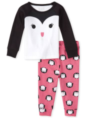 Baby And Toddler Girls Penguin Face Matching Snug Fit Cotton Pajamas