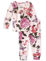 Baby And Toddler Girls Mommy And Me Butterfly Garden Matching Snug Fit Cotton Pajamas