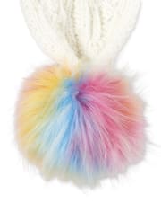 Girls Rainbow Pom Pom Cable Knit Scarf