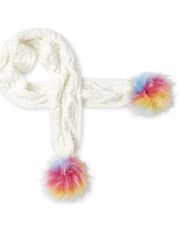 Girls Rainbow Pom Pom Cable Knit Scarf