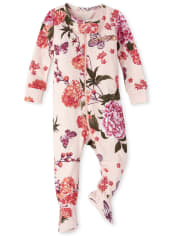 Baby And Toddler Girls Mommy And Me Butterfly Garden Matching Snug Fit Cotton One Piece Pajamas