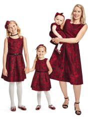 Toddler Girls Mommy And Me Floral Jacquard Matching Pleated Dress