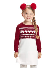Toddler Girls Heart Fair Isle Matching Sweater Dress