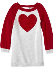 Baby And Toddler Girls Sequin Heart Sweater Dress