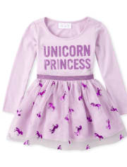 Baby And Toddler Girls Glitter Unicorn Princess Knit To Woven Dress