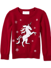 Baby And Toddler Girls Sequin Christmas Unicorn Sweater