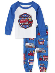 Pijamas de algodón ajustados con diseño de camión de bomberos Mom's Hero para bebés y niños pequeños