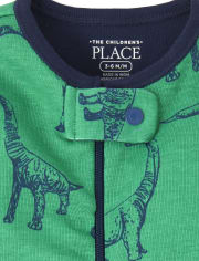 Pijama de una pieza de algodón con ajuste ceñido Dino para bebés y niños pequeños