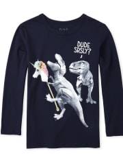 Camiseta con estampado de dinosaurio y unicornio para niños