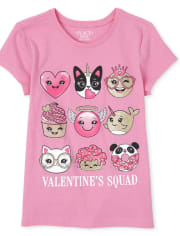 Girls Valentine's Day Short Sleeve Glitter 'Valentine's Squad' Animals