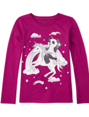 Girls Glitter Unicorn Panda Graphic Tee