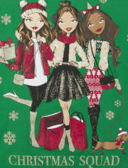 Girls Glitter Christmas Squad Graphic Tee