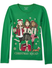 Girls Glitter Christmas Squad Graphic Tee