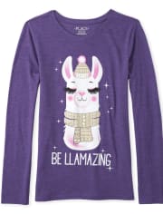 Girls Glitter Llama Graphic Tee