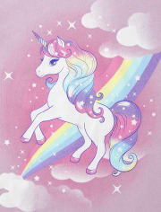 Girls Long Sleeve Glitter Rainbow Unicorn Graphic Tee