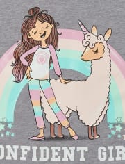 Camiseta con estampado de llamacorn y purpurina para niñas