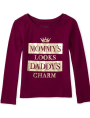 Camiseta con estampado de mamá y papá metalizado para bebés y niñas pequeñas