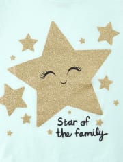 Camiseta con estampado de estrella de la familia con purpurina para bebés y niñas pequeñas