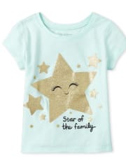 Camiseta con estampado de estrella de la familia con purpurina para bebés y niñas pequeñas