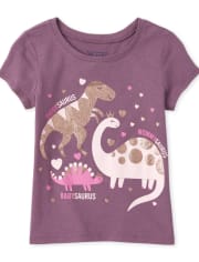 Baby And Toddler Girls Glitter Dino Family Graphic Tee