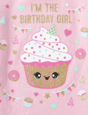 Baby And Toddler Girls Glitter Birthday Cupcake Graphic Tee